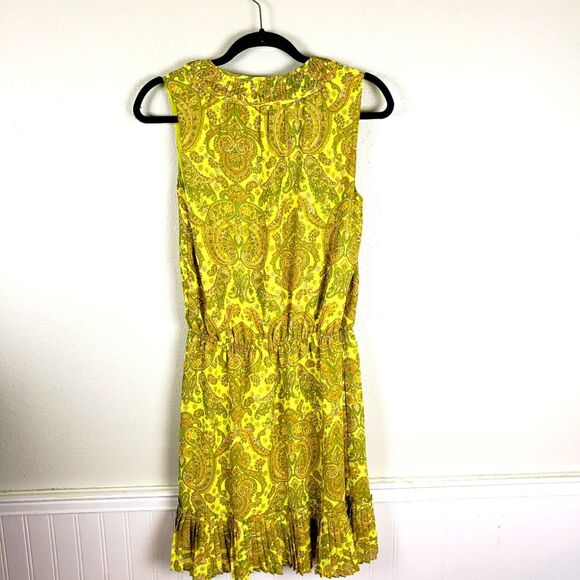 Women's Banana Republic Neon Yellow Paisley Fanned Keyhole Mini Dress Size Small - Picture 2 of 11